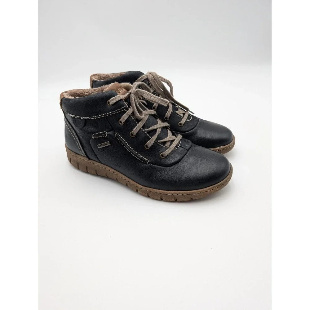 Josef Seibel Boots Womens Size 5.5 Black Leather Fur Lined‎ Ankle Snow Shoes
